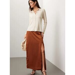 CLUB MONACO Women's Brown Satin Side Slit Trycia A-Line Maxi Skirt size 4